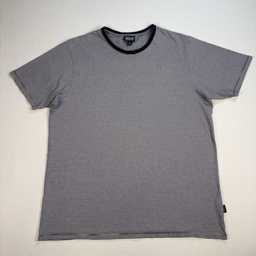 Patagonia Daily T-shirt Mens XL Black White Micro-Stripe Organic Cotton Crew Tee
